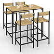 ID MARKET - Ensemble table haute de bar DETROIT 100 cm et 4 chaises de bar design industriel - vignette