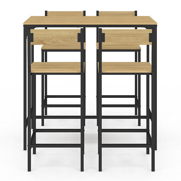 ID MARKET - Ensemble table haute de bar DETROIT 100 cm et 4 chaises de bar design industriel - large