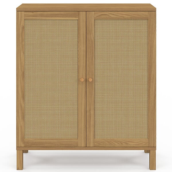 ID MARKET - Buffet d'appoint vintage 2 portes 70 cm HANAE effet naturel cannage - large