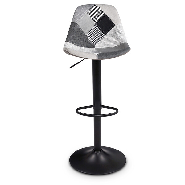 ID MARKET - Lot de 4 tabourets de bar KARL design patchworks noirs, gris et blancs pied noir - large