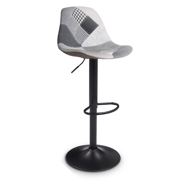 ID MARKET - Lot de 4 tabourets de bar KARL design patchworks noirs, gris et blancs pied noir - large
