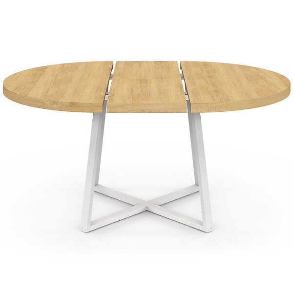 ID MARKET - Table à manger extensible ronde SELMA 4-8 personnes bois et blanc 110-150 cm - large