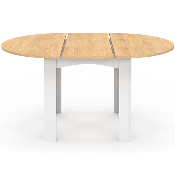 ID MARKET - Table à manger extensible ronde DONA 4-8 personnes blanche plateau façon hêtre 110-150 cm - large