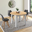 ID MARKET - Table à manger extensible ronde DONA 4-8 personnes blanche plateau façon hêtre 110-150 cm - vignette