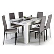 ID MARKET - Ensemble table à manger GEORGIA 140 cm blanche et grise et 6 chaises ROMANE grises liseré blanc - vignette
