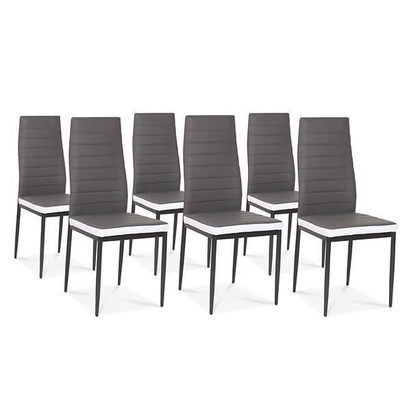 ID MARKET - Ensemble table à manger GEORGIA 140 cm blanche et grise et 6 chaises ROMANE grises liseré blanc - large