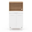 ID MARKET - Buffet mi-haut de cuisine  pour micro-onde 60 cm CINA 1 tiroir 2 portes façon hêtre et blanc - vignette