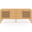 ID MARKET - Buffet bas 140 cm EDHEN 2 portes et 3 tiroirs bois et cannage - vignette