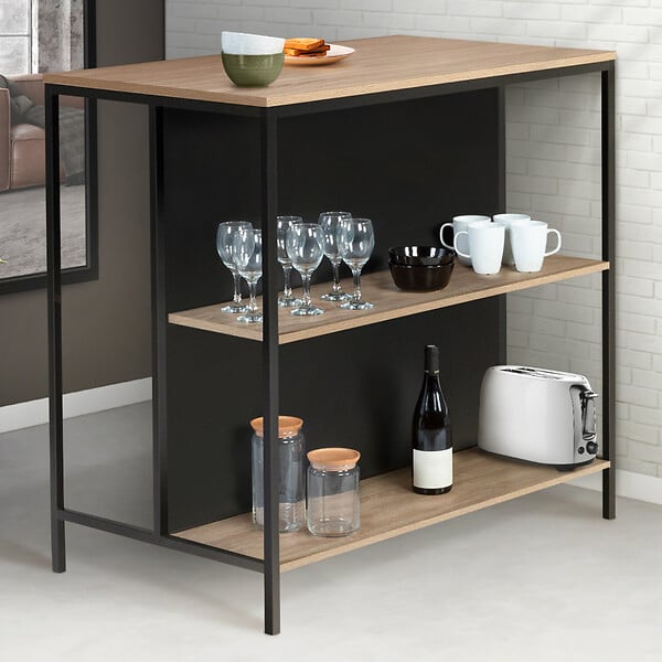ID MARKET - Ensemble table de bar îlot DETROIT et 2 tabourets design industriel - large