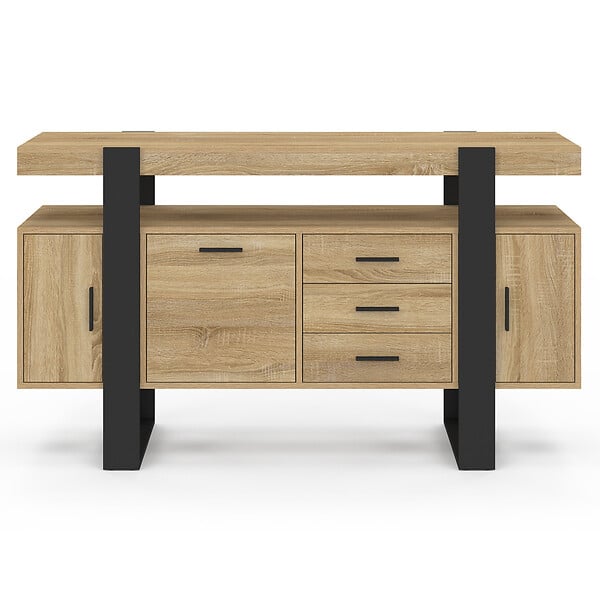 ID MARKET - Buffet 140 cm PHOENIX 3 portes et 3 tiroirs bois et noir - large