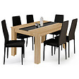 ID MARKET - Ensemble table à manger GEORGIA 140 cm imitation hêtre et noire et 6 chaises ROMANE noires - vignette