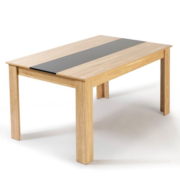 ID MARKET - Ensemble table à manger GEORGIA 140 cm imitation hêtre et noire et 6 chaises ROMANE noires - large