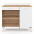 ID MARKET - Buffet bas de cuisine 100 cm CINA plan de travail H.83 cm 1 porte + 1 tiroir façon hêtre et blanc - vignette