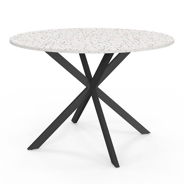 ID MARKET - Table à manger ronde ALIX 6 personnes pied araignée noir plateau effet terrazzo SIMONE  110 cm - large