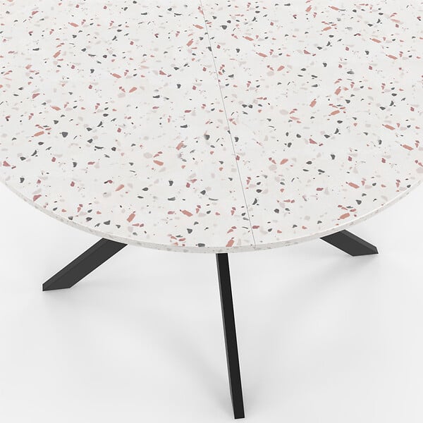 ID MARKET - Table à manger ronde ALIX 6 personnes pied araignée noir plateau effet terrazzo SIMONE  110 cm - large
