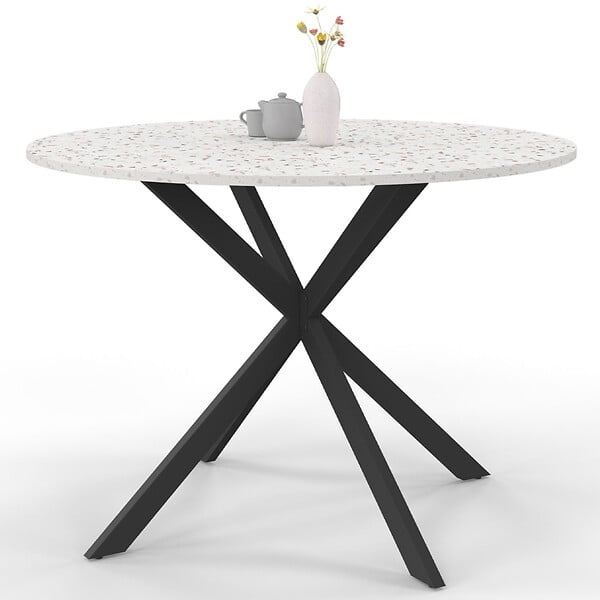 ID MARKET - Table à manger ronde ALIX 6 personnes pied araignée noir plateau effet terrazzo SIMONE  110 cm - large