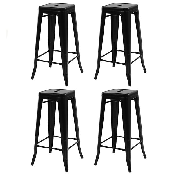 ID MARKET - Lot de 4 tabourets de bar LENY métal noir mat empilable aspect brut factory - large