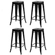 ID MARKET - Lot de 4 tabourets de bar LENY métal noir mat empilable aspect brut factory - vignette