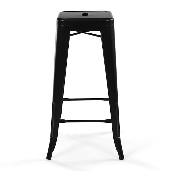 ID MARKET - Lot de 4 tabourets de bar LENY métal noir mat empilable aspect brut factory - large