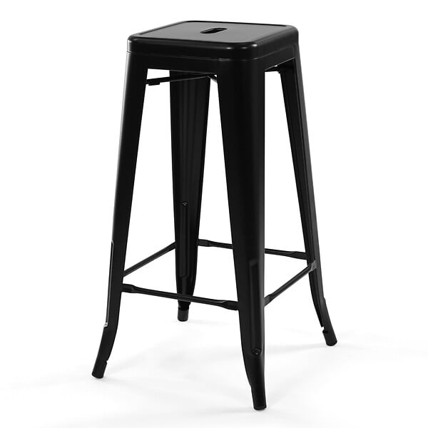 ID MARKET - Lot de 4 tabourets de bar LENY métal noir mat empilable aspect brut factory - large