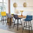 ID MARKET - Lot de 4 tabourets de bar MADY en velours mix color bleu, gris clair, gris foncé, jaune - vignette