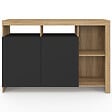 ID MARKET - Buffet 110 cm MALO bois façon hêtre et portes noires - vignette