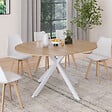 ID MARKET - Table à manger extensible ronde ALIX 4-8 personnes pied araignée bois et blanc 110-150 cm - vignette