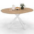 ID MARKET - Table à manger extensible ronde ALIX 4-8 personnes pied araignée bois et blanc 110-150 cm - vignette