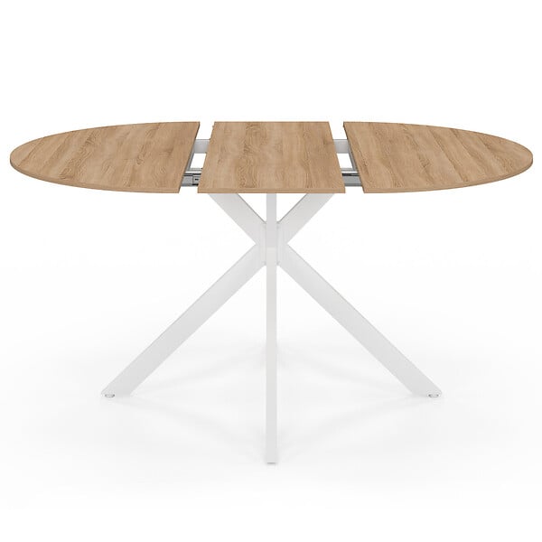 ID MARKET - Table à manger extensible ronde ALIX 4-8 personnes pied araignée bois et blanc 110-150 cm - large