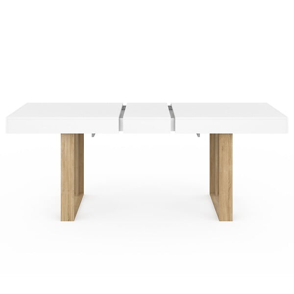 ID MARKET - Table à manger extensible rectangle PHOENIX 4-8 personnes blanc pieds bois 160-200 cm - large