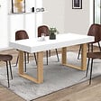 ID MARKET - Table à manger extensible rectangle PHOENIX 4-8 personnes blanc pieds bois 160-200 cm - vignette