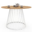 ID MARKET - Table à manger ronde YUNA 6 personnes plateau bois et pied filaire en métal blanc 110 cm - vignette