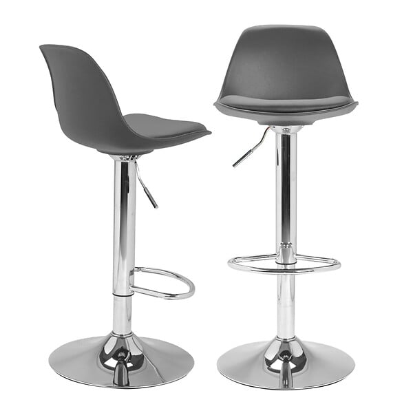 ID MARKET - Lot de 2 tabourets de bar KARL design gris - large