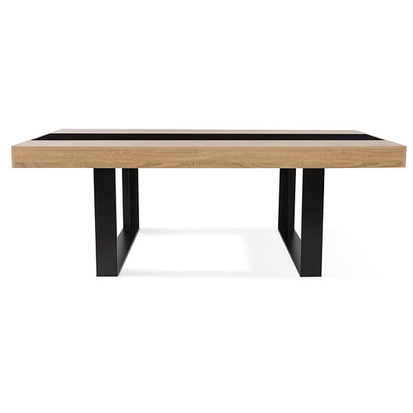 ID MARKET - Table à manger rectangle PHOENIX 8 personnes bois et noir bande centrale noire 200 cm - large