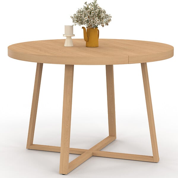ID MARKET - Table à manger fixe ronde SELMA 4-6 personnes bois effet hêtre 110 cm - large