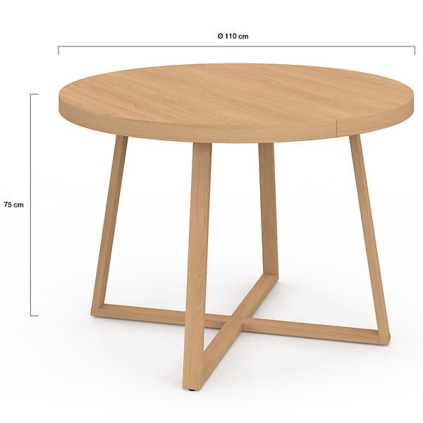 ID MARKET - Table à manger fixe ronde SELMA 4-6 personnes bois effet hêtre 110 cm - large
