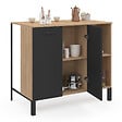 ID MARKET - Table de bar îlot CINA 100 cm bois noir et plateau façon hêtre - vignette