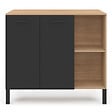 ID MARKET - Table de bar îlot CINA 100 cm bois noir et plateau façon hêtre - vignette