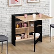 ID MARKET - Table console pliable EDI 2-6 personnes avec rangements bois noir plateau façon hêtre 150 x 80 cm - vignette