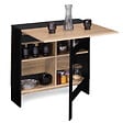 ID MARKET - Table console pliable EDI 2-6 personnes avec rangements bois noir plateau façon hêtre 150 x 80 cm - vignette