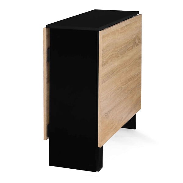 ID MARKET - Table console pliable EDI 2-6 personnes avec rangements bois noir plateau façon hêtre 150 x 80 cm - large