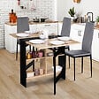 ID MARKET - Table console pliable EDI 2-6 personnes avec rangements bois noir plateau façon hêtre 150 x 80 cm - vignette