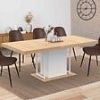 ID MARKET - Table à manger extensible rectangle UGO 6-10 personnes bois façon hêtre et blanc 160-200 cm - vignette