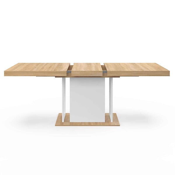 ID MARKET - Table à manger extensible rectangle UGO 6-10 personnes bois façon hêtre et blanc 160-200 cm - large