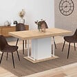 ID MARKET - Table à manger extensible rectangle UGO 6-10 personnes bois façon hêtre et blanc 160-200 cm - vignette