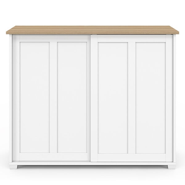 ID MARKET - Buffet 100 cm JANGO 2 portes coulissantes blanc et plateau bois - large