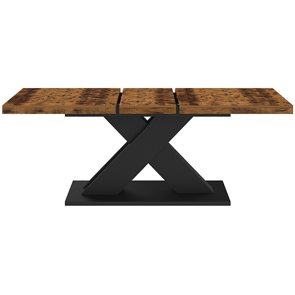 ID MARKET - Table à manger extensible rectangle ALICIA 6-10 personnes plateau bois foncé HAWKINS et pied X noir 160-200 cm - large