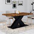 ID MARKET - Table à manger extensible rectangle ALICIA 6-10 personnes plateau bois foncé HAWKINS et pied X noir 160-200 cm - vignette