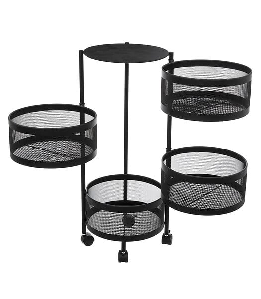 5 FIVE SIMPLY SMART - Resserre de cuisine 4 Paniers rotatifs sur roues en Métal Noir H 76 cm - large