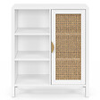 ID MARKET - Buffet d'appoint 3 étagères et placard 70 cm EDHEN bois blanc et cannage - vignette